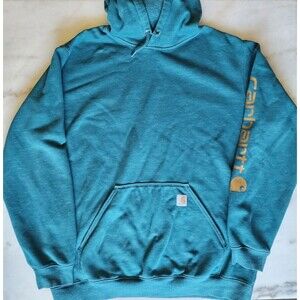 Carhartt Hoodie Men’s XL Tall Teal Green Loose Fit Logo Sweatshirt K288 H37